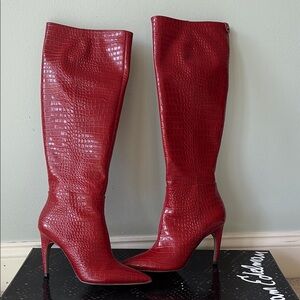 Sam Edelman Red Croc Embossed Boots
